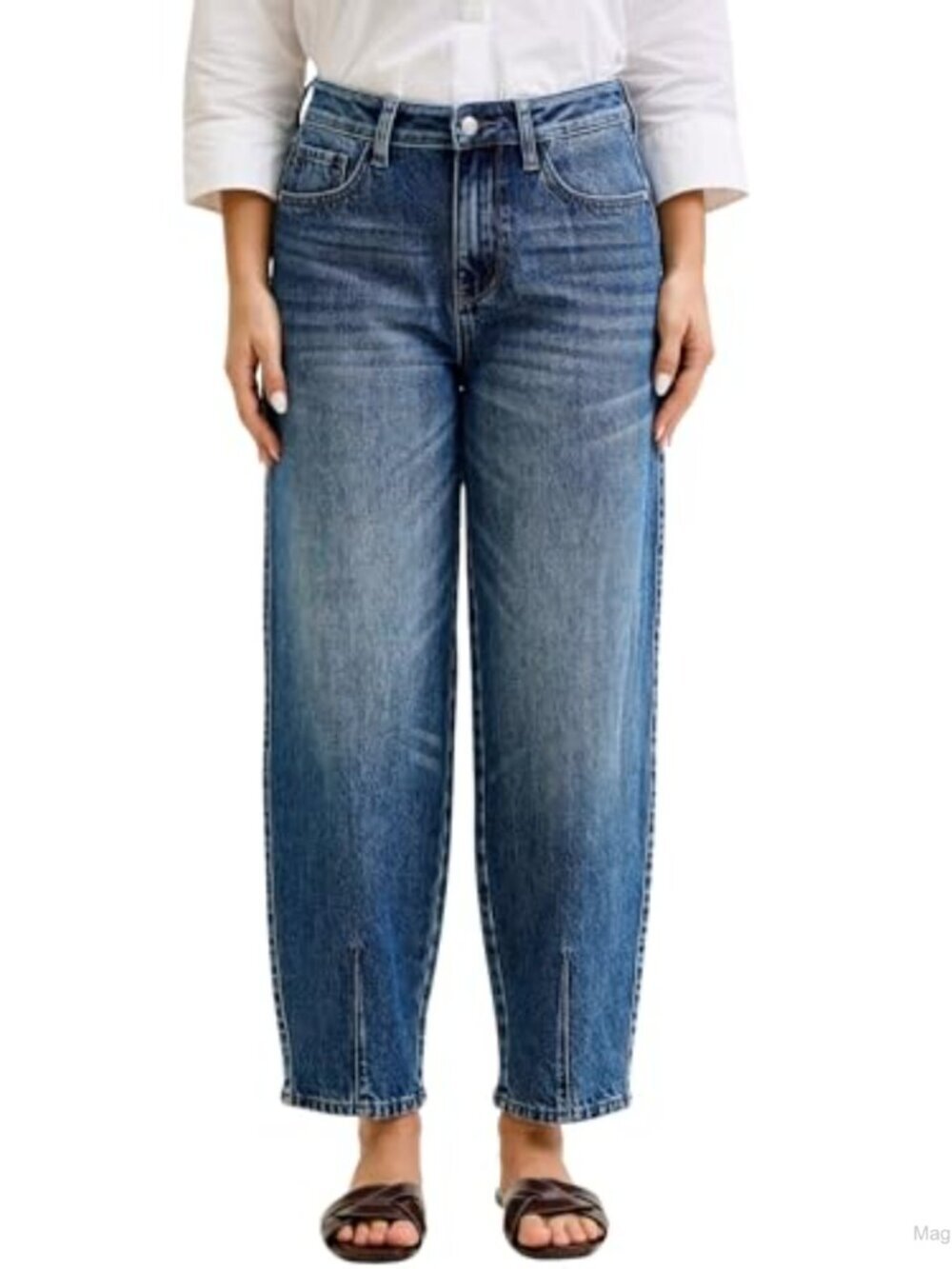 High Waisted Rigid Magic Barrel Jeans Dart Detail Stretch Cotton